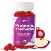 Optiwav Probiotic Kombucha Gummies bottle front for daily gut balance and energy support.