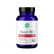 Ora Organic B12 raspberry chewable tablets in bottle for natural energy support