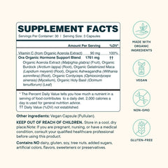 Ora Organic Hormone Balance bottle back shows ingredient list for transparency.