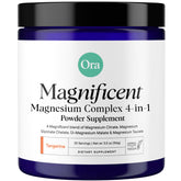 Ora Organic Magnesium Complex Tangerine powder being poured into a glass for mixing