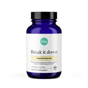 Ora Organic Multi-Enzyme bottle label displaying vegan digestive support for varied meals.