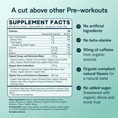 Glass of prepared Ora Organic Pre Workout Berry Beet shows drink ready