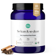 Ora Organic Vanilla Chai protein powder container with label, great for post-workout recovery.