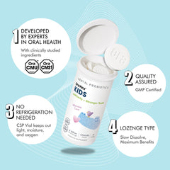 Child-friendly packaging encourages a positive dental routine with OraTicx probiotics.