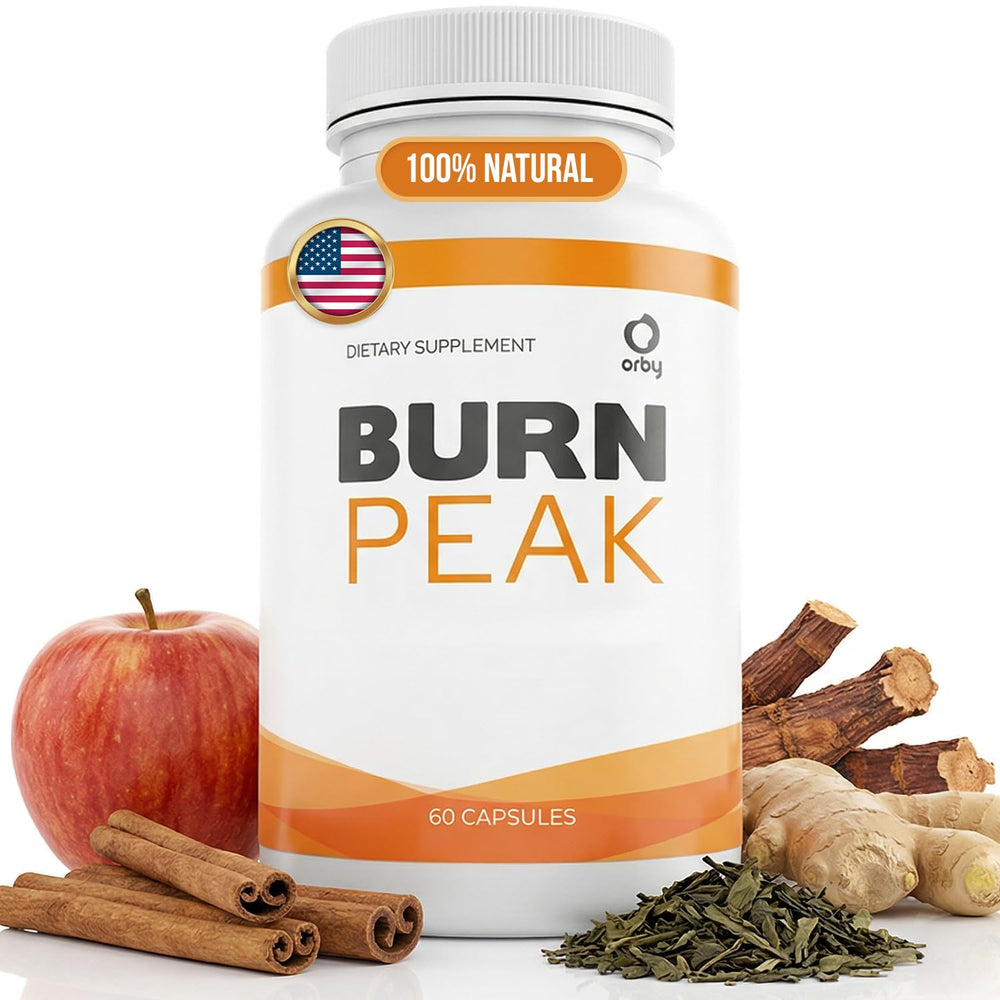 Orby BurnPeak bottle front view, a natural daily wellness supplement.