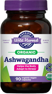 Oregon's Wild Harvest ashwagandha capsules bottle supports daily balance and focus.