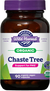 Oregon's Wild Harvest chaste-tree capsules bottle showing a 90-count supply for daily balance support