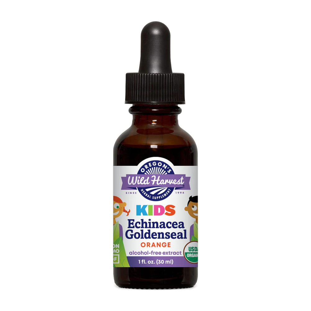 Oregon's Wild Harvest Children's Echinacea Goldenseal Orange bottle for kids.