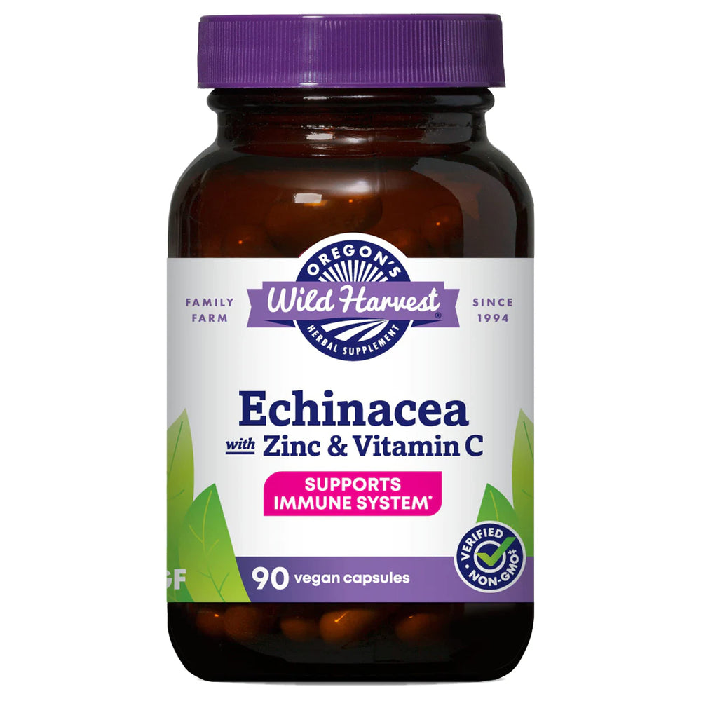 Oregon's Wild Harvest Echinacea zinc vitamin C capsules bottle for daily immune support.
