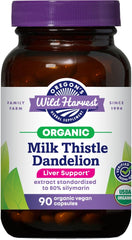 Oregon's Wild Harvest packaging showing organic milk thistle and dandelion capsules for daily wellness