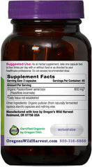Oregon's Wild Harvest Passionflower capsules bottle back—ingredient info and allergen-free promise.
