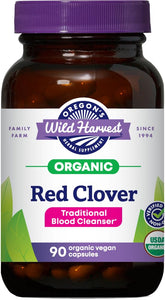 Oregon's Wild Harvest Red Clover capsules bottle front, gluten-free vegan supplement for everyday vitality