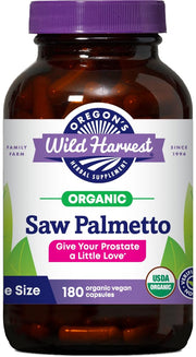 Oregon's Wild Harvest Saw Palmetto capsules bottle front for daily wellness routine