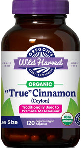 Oregon's Wild Harvest True Cinnamon Ceylon bottle with organic capsules for digestion support