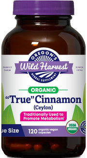 Oregon's Wild Harvest True Cinnamon Ceylon bottle with organic capsules for digestion support
