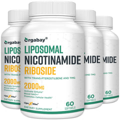 Orgabay Liposomal NR bottle highlighting enhanced NAD+ support.