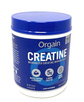 Orgain creatine micronized powder container for easy daily use.
