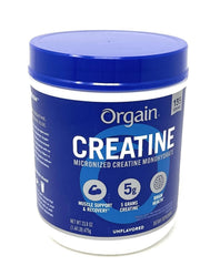 Orgain creatine micronized powder container for easy daily use.