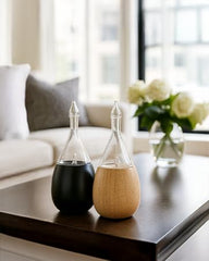 Organic Aromas Raindrop 2.0 diffuser, side wood-glass detail highlights durable materials.