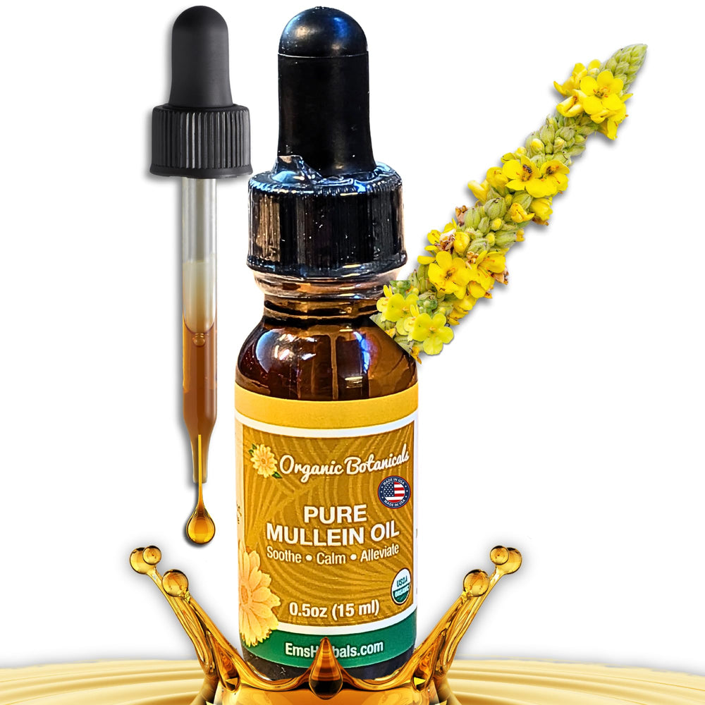 Organic Botanicals Pure Mullein Oil bottle ready for gentle ear care