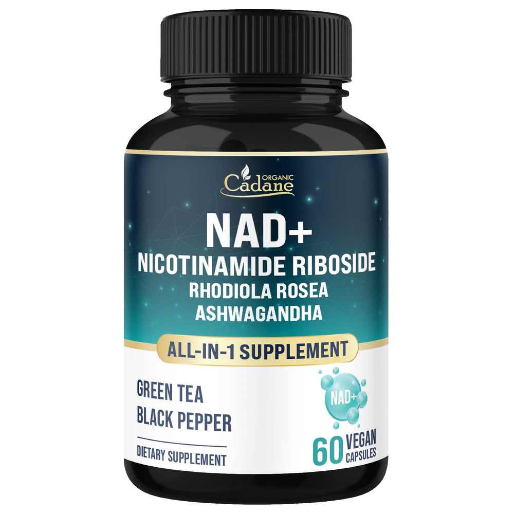 Organic Cadane Nicotinamide Riboside bottle showing a 30-day supply for steady energy