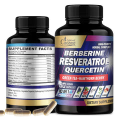 Organic Cadane resveratrol bottle close-up for daily wellness support.