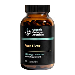 Organic Collagen Australia Pure Liver Capsules bottle front view for daily energy support.