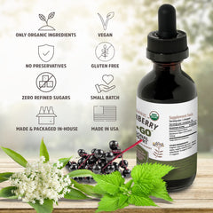 Organic elderberry tincture ingredients in the bottle