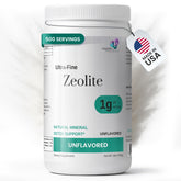 Organic Excellence Zeolite Clinoptilolite powder bottle shows pure mineral for daily gut health.