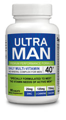 Organic Farms Vitamins Ultra Man bottle showing a daily energy support formula.