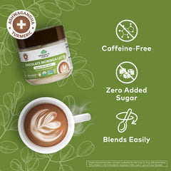 Organic India Chocolate Moringa Latte Powder mixed-in-mug yields creamy texture
