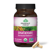Organic India Shatavari bottle front showing label for hormone balance support.