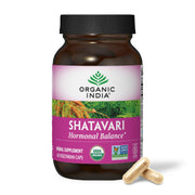 Organic India Shatavari bottle front showing label for hormone balance support.