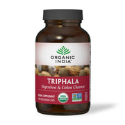 Organic India Triphala capsules bottle front, gentle digestive support option.