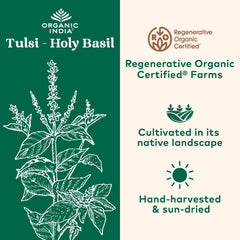 Organic India Tulsi capsules close-up, easy adaptogen daily option.