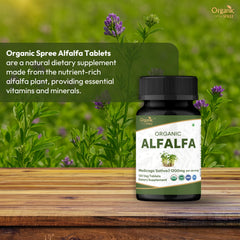 Organic Spree Alfalfa tablets label close-up highlighting certification