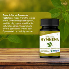 Organic Spree Gymnema tablets packaging highlights vegan-friendly, ingredient-conscious supplement.