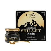 ORGANIC SPREE Himalayan Shilajit resin jar showing rich color for daily energy support.