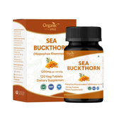 Organic Spree Sea Buckthorn tablets bottle highlights omega-rich formula for skin and nails.