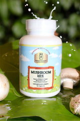 Organic Strength Mushroom 10X capsules closeup highlights vegan capsules for clean sourcing