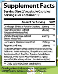 Organic Strength Mushroom 10X label front communicates USA-made quality and transparency