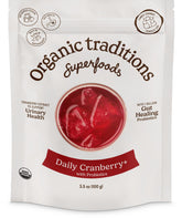 Organic Traditions Daily Cranberry+ powder bottle ready for daily use.