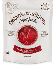 Organic Traditions Daily Cranberry+ powder bottle ready for daily use.