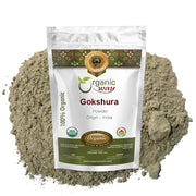 Organic Way Gokshura powder packaging in a resealable pouch maintains freshness.