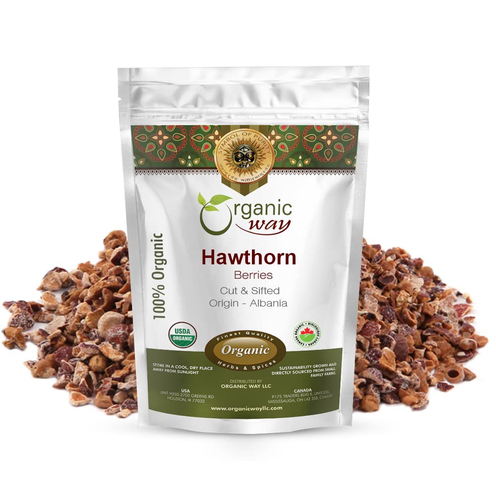 Organic Way Hawthorn Berries cut-sifted packaging for easy herbal tea infusions