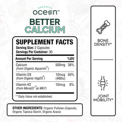 Organics Ocean Better Calcium with VegD3 bottle shows vegan D3 blend for bone health.