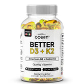 Organics Ocean Better D3 + K2 softgel closeup showing vegan formula for bone support