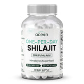 Organics Ocean One-Per-Day Shilajit bottle shows convenient daily capsule benefits for aging and vitality