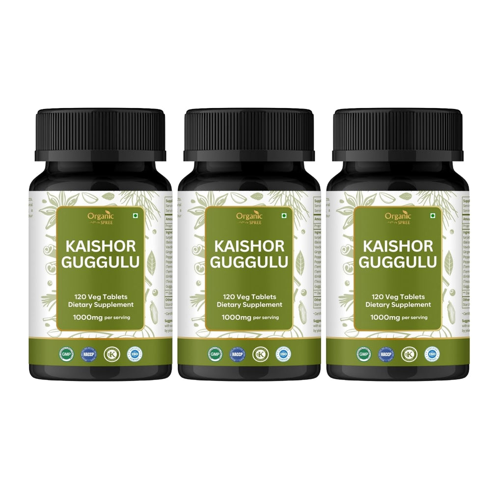 Organic Spree Kaishor Guggulu bottle highlighting joint support for daily movement.