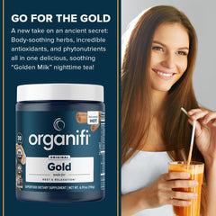 Turmeric and ginger ingredients blend showcased in Organifi Gold formula for nightly calm and digestive comfort